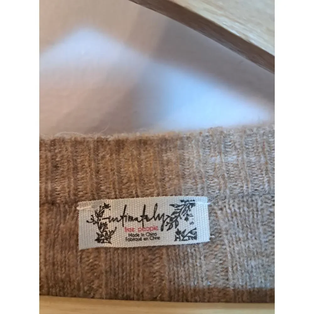 Free People intimately Womens Oversized Heather Tan Henley Sweater sz Small